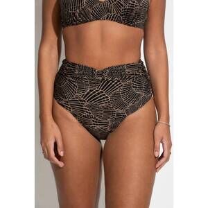 NEW POUR MOI samoa high waist tummy control brief bikini bottom in black/gold